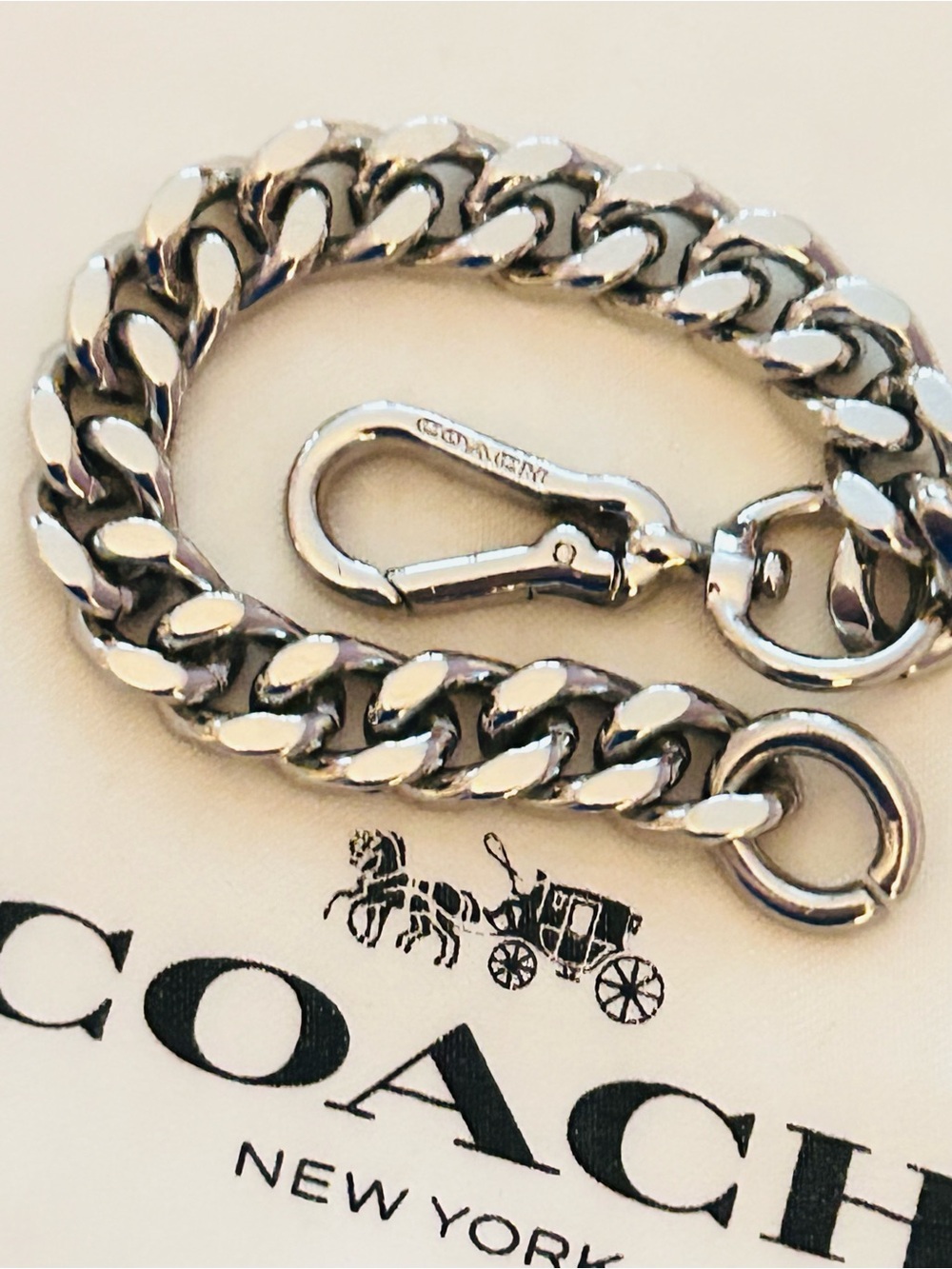 RARE Coach Signature Small Silver Tone Chain Keychain/ Bag Charm - Picture 5 of 13